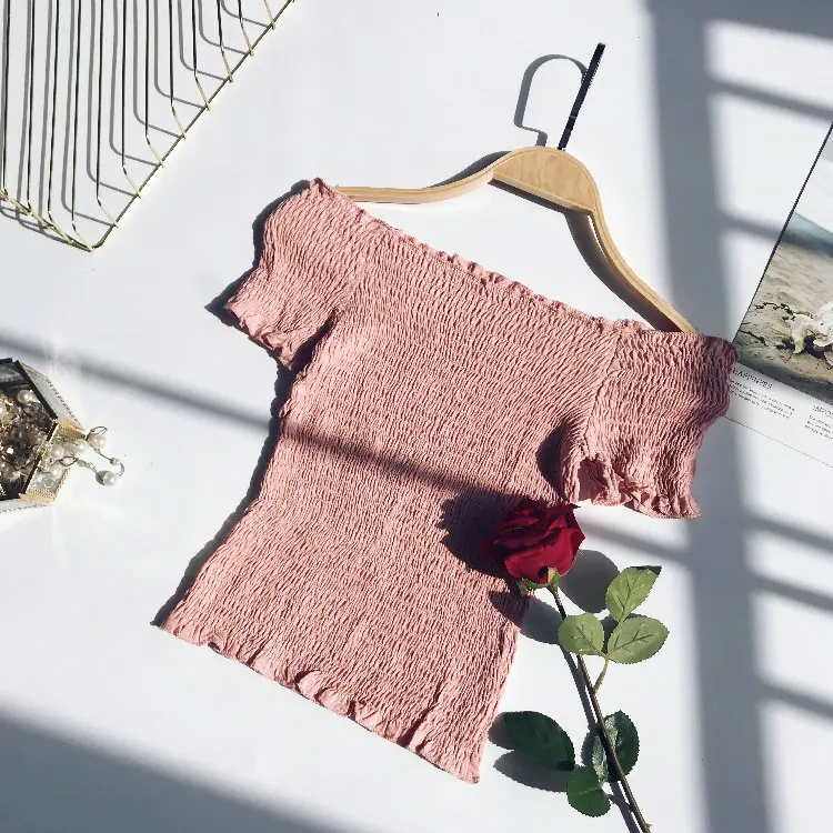 Longer Elastic Tops Элегантная женская мини-рубашка с вырезом лодочкой, повседневная, милая, женская, короткий рукав, эластичная, высокая талия, тонкая блуза, сексуальная, короткий топ - Цвет: Longer Elastic Tops