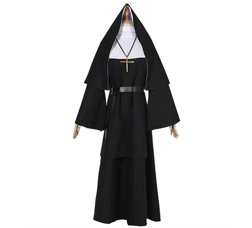 Source 2 nunsThe монашка Косплей сестра Ирен черный белый длинное платье Хэллоуин