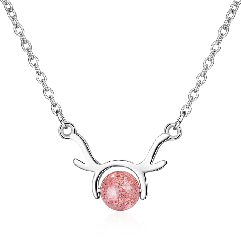 

Everoyal Cute Crystal Pink Elk Pendant Necklace For Women Jewelry Vintage Silver 925 Sterling Necklace For Girls Female Bijou