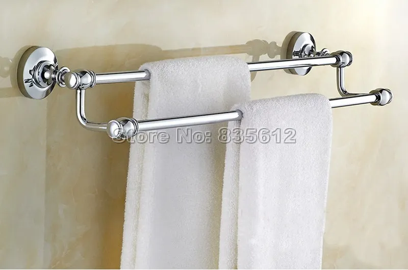 

Chrome Brass Finish Bathroom Towel Bar Wall Mount Towel Rack Holder Double Bar Wba802