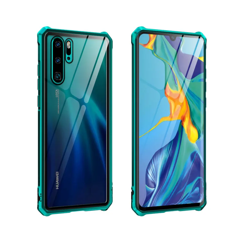 Чехол для huawei P30 Lite, металлический каркас, жесткое закаленное заднее стекло, смешанный с алюминием, Бампер для huawei P30 Pro, тонкий роскошный чехол - Цвет: green