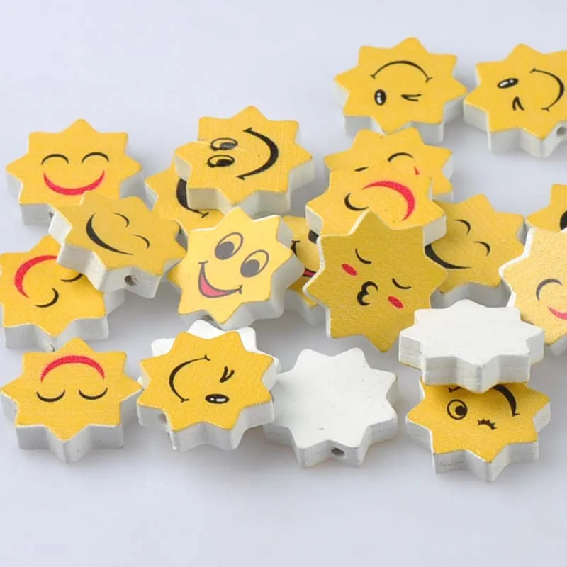 Natural Wooden beads 2017 new Smile Sun Spacer Beads For Jewelry Making 22x12mm 50Pcs Yellow DIY MT2007 | Украшения и аксессуары
