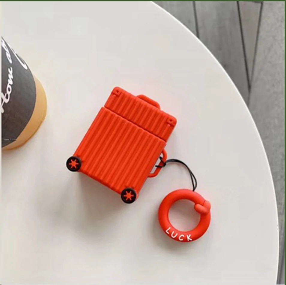 Hot Red Для AirPods чехол Модный милый костюм чехол для багажника Чехол для багажа для Apple Airpods 2 защитный чехол для наушников с кольцом на палец - Цвет: Hot Red