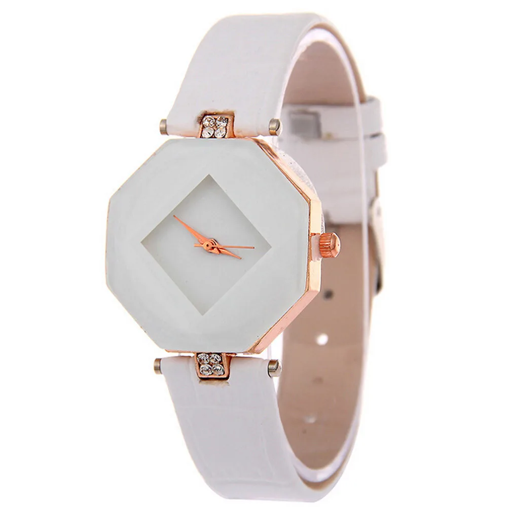 

Women Watches Gem Cut Geometry Crystal Leather Quartz Wristwatch Fashion Dress Watch Ladies Gifts Clock Relogio Feminino 5 color