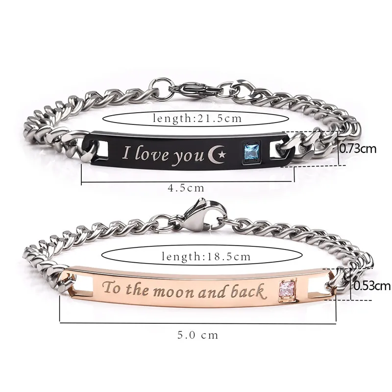 Jiayiqi, пара браслетов I Love You To the Moon and Back, браслеты из нержавеющей стали, кристальная звезда, печатка для женщин и мужчин, ювелирные изделия