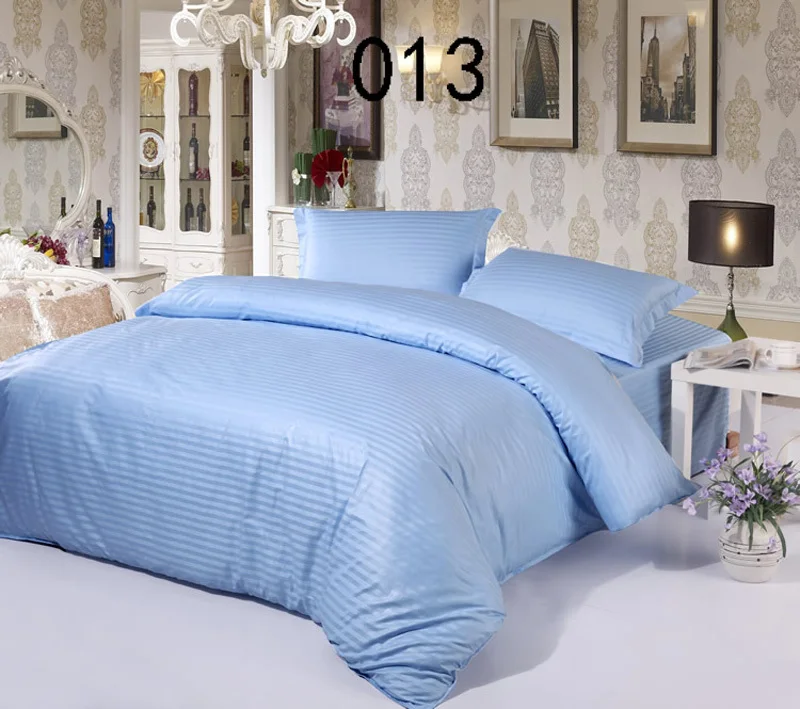 

Azure Cotton Satin Stripe 4Pcs Bedding Sets Home Bedclothes Set Bed Linens Duvet Cover Quilt Cover Flat Bed Sheets Pillowcase
