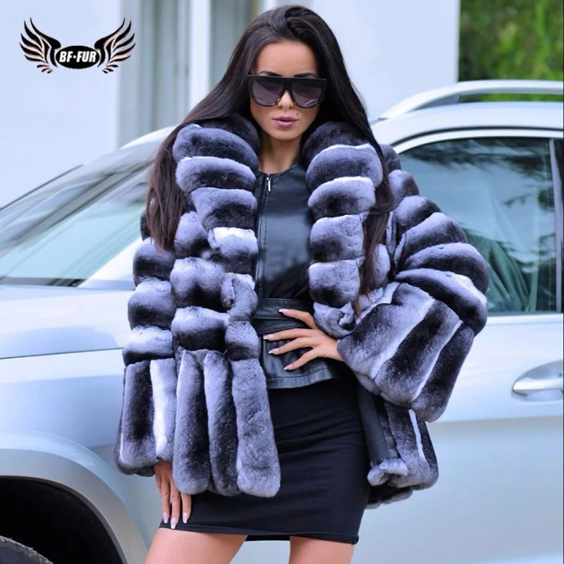 BFFUR Genuine Fur Coat Rex Rabbit Capped Woman Winter 2022 Fashion Slim Warm Whole Skin Casual Women's Jacket With Natural Fur