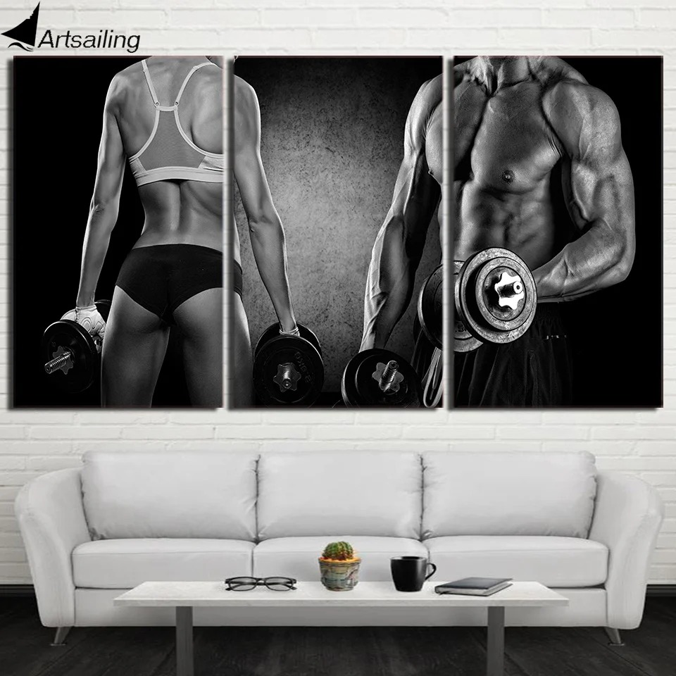 3 предмета холст с изображением мышц и гантелей|picture for living room|wall picturescanvas art |