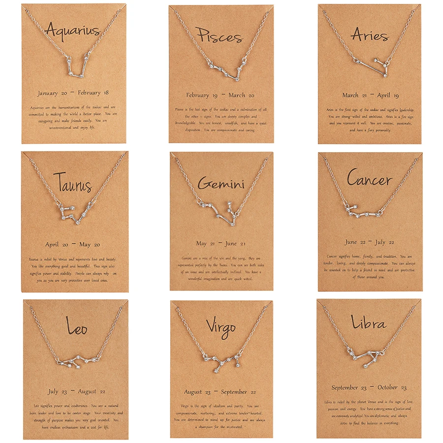 12 Созвездие Звезда карта бумажная ожерелья серебряного цвета Стразы кулон