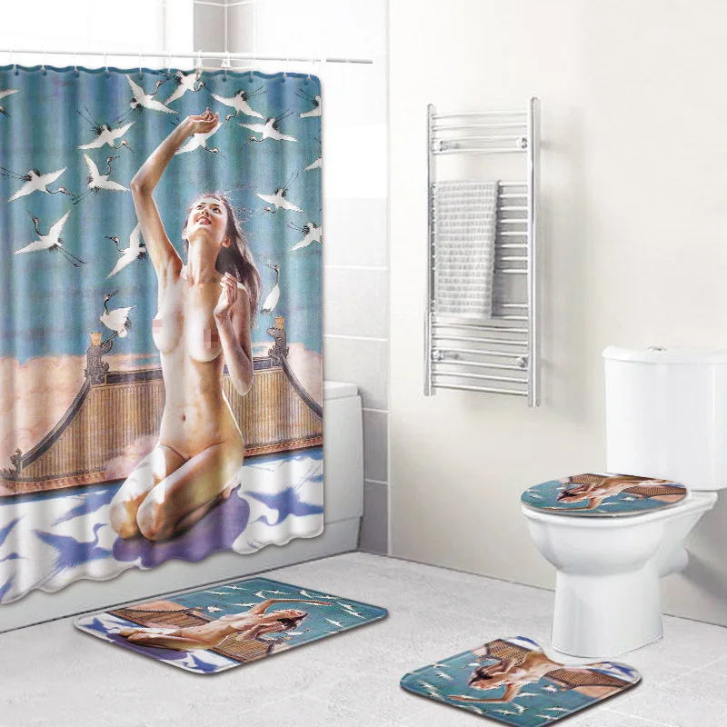 4 комплекта ковров для ванной и занавесок душа Нескользящие коврики чехлы