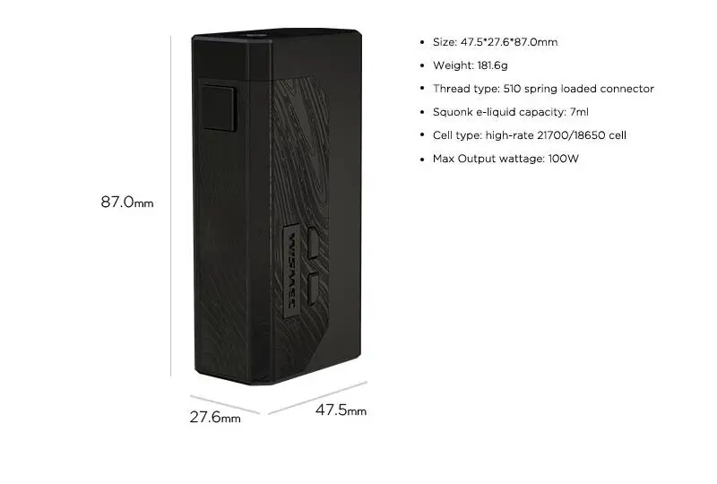 Оригинальный Wismec lusotic MF коробка мод Vape 100 Вт поддержка гильотина V2 RDA электронная
