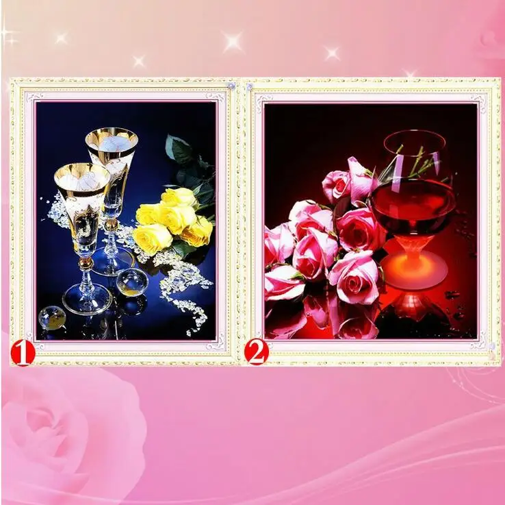 

Needlework DIY Cross stitch,Sets For Embroidery kits,Yellow Rose Champagne wine glass pattern Cross-Stitch wedding painting