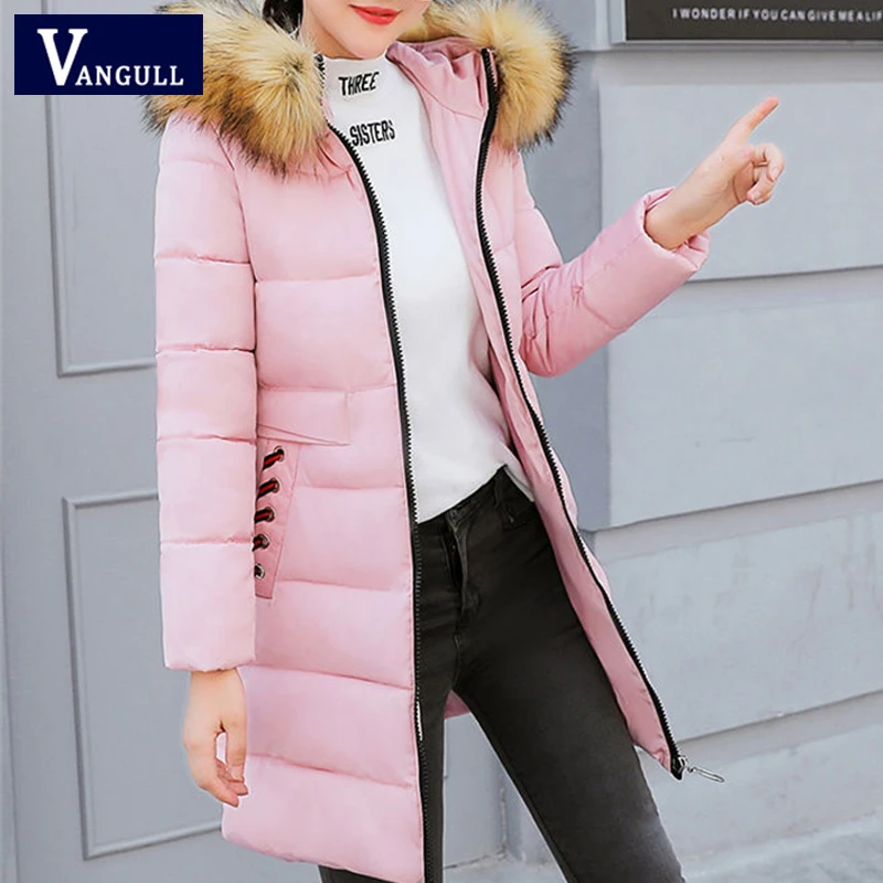 Vangull новые зимние теплые парки с капюшоном женские толстые с длинным рукавом на молнии размера плюс модное ватное пальто большой меховой воротник верхняя одежда