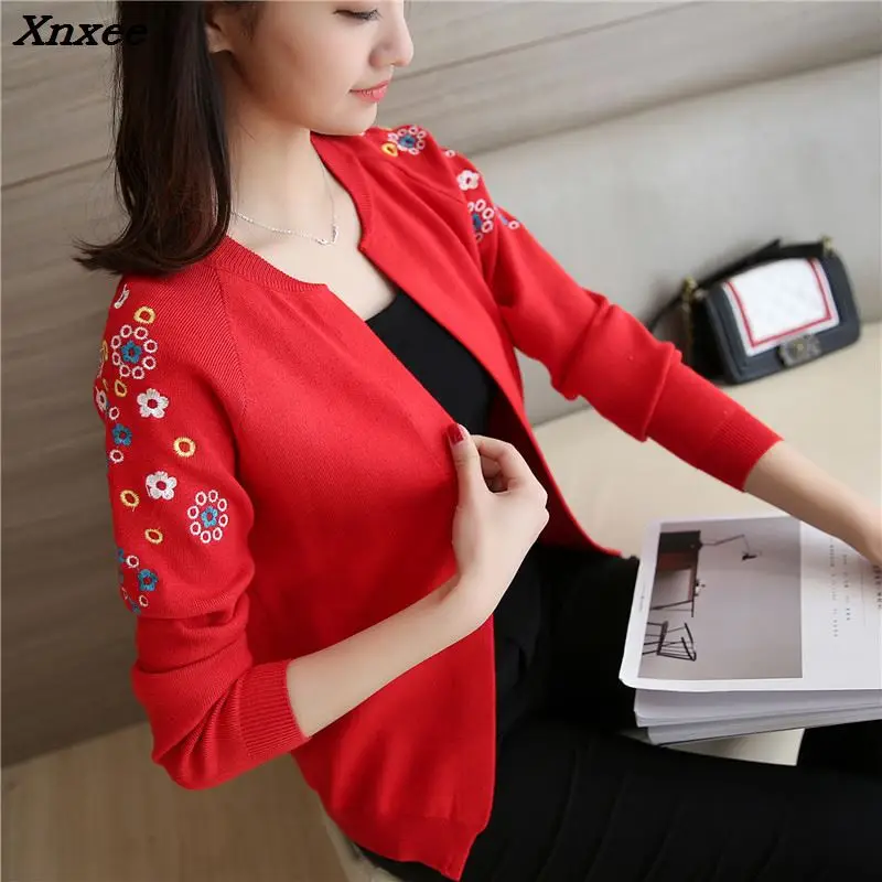 

30 new spring Korean slim raglan sleeve embroidery shawl sweater cardigan coat F1592 Xnxee