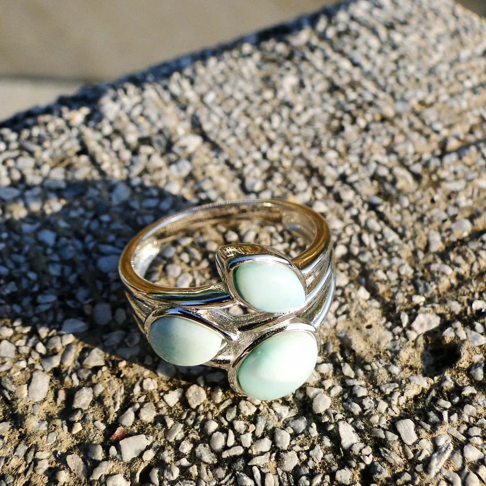 Натуральные кольца Larimar, античный дизайн, овальные женские кольца Larimar, 925 пробы, серебряные украшения, Larimar, свадебные кольца, Размер 6/7/8/9