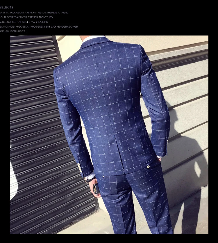 2019 Two Buttons Plaid Stripe Men Skinny Business Casual Suits Custom Made Smoking Costume Homme Wedding Tuxedo | Мужская одежда
