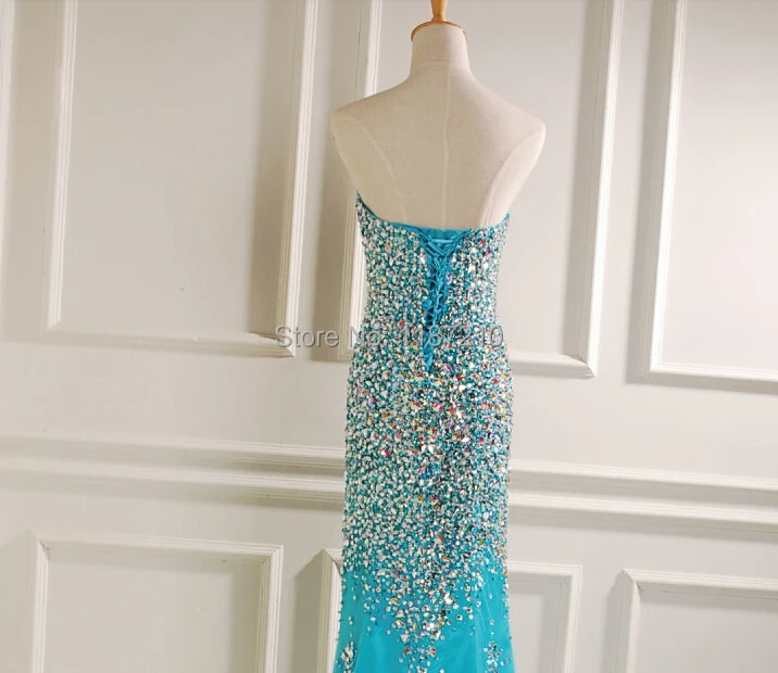 Crystal Luxury Evening Dresses With Split Beaded Sweetheart Mermaid Backless Prom Party Celebrity Dress Gowns 2015 Best Selling | Свадьбы и