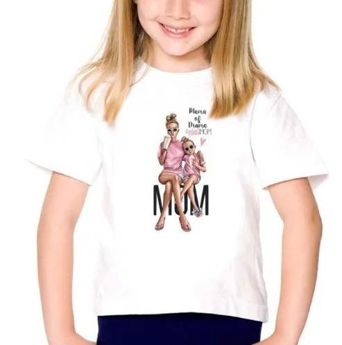 Fashion Mom And Daughter Harajuku White Tshirt Parent-child Clothing Casual Lovely Short Sleeve Women T shirt O-Neck Tees