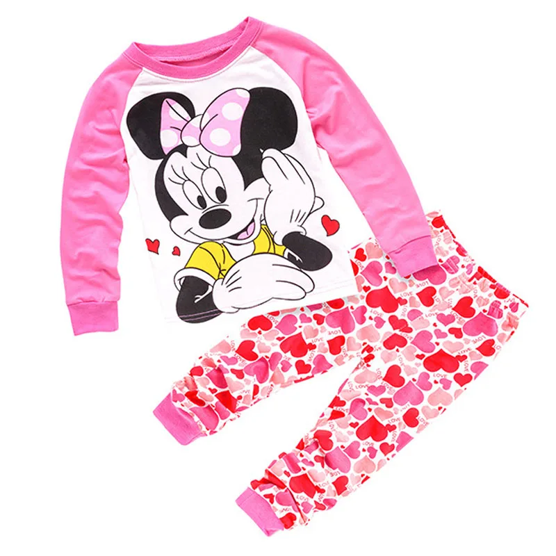 Детская одежда хлопковые пижамы с рисунком Минни для маленьких девочек на весну