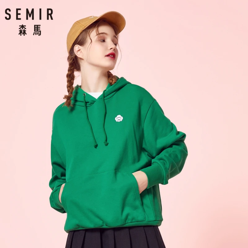 SEMIR Для женщин с длинным рукавом капюшоном и карманом кенгуру Свободный пуловер
