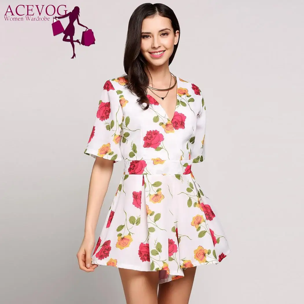 Короткие v-образным вырезом Глубокий рукава с цветочным принтом Свободные