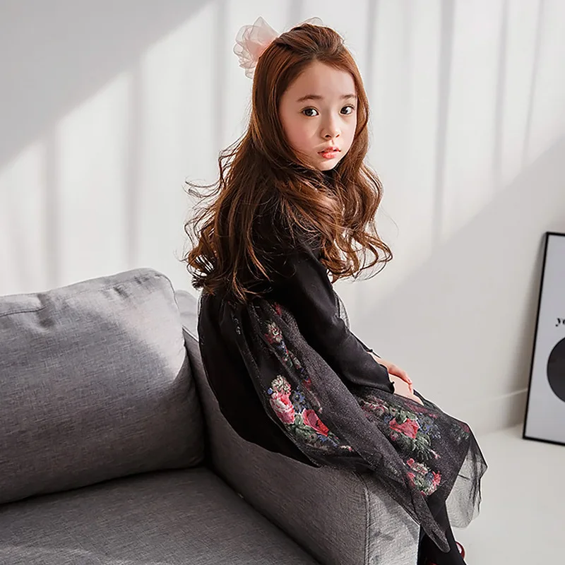 2017 Autumn And Winter Girl Floral Long-sleeved White Flower Mesh Design Princess Dress Children's Clothing Size 110cm-170cm | Детская