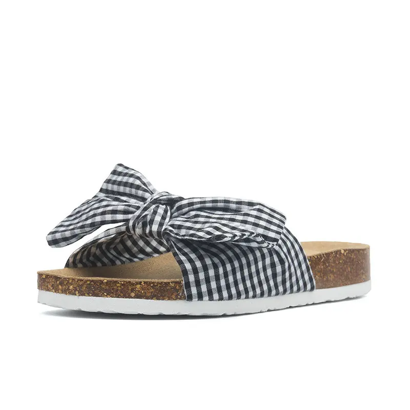 Женские пляжные шлепанцы дышащие сандалии с цветочным принтом и бантом