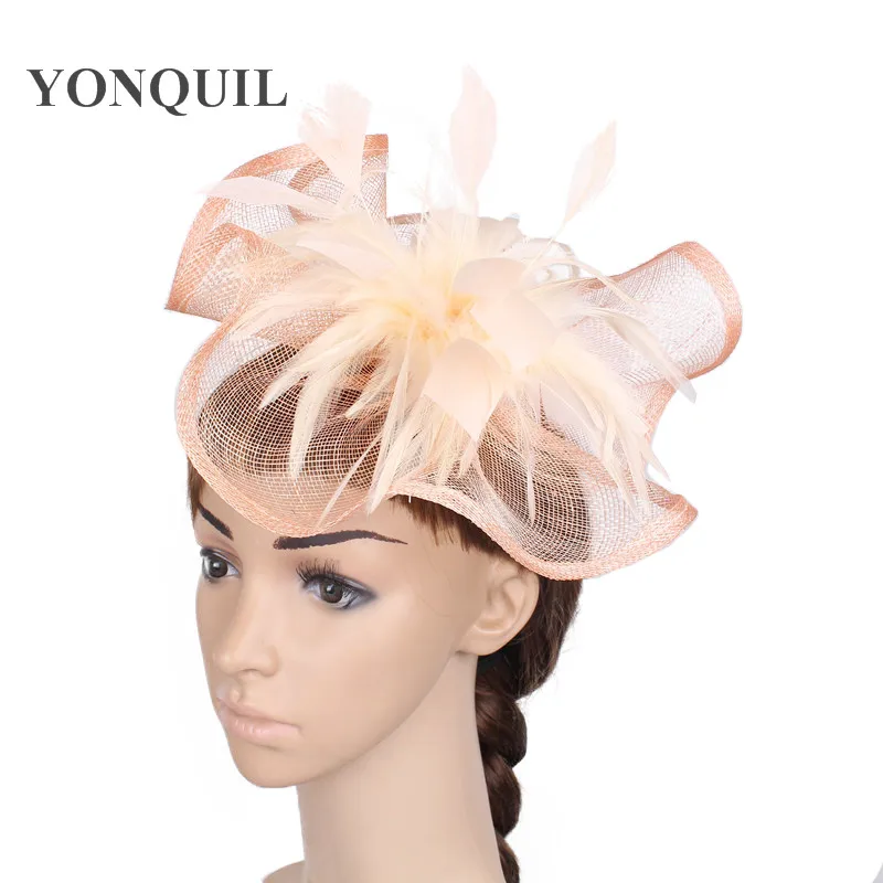 

New Fashion Party Feather Hair Fascinators Wedding Hats Hair Bands 18 Colors Sinamay Material Headpiece Derby Royal Race SYF106