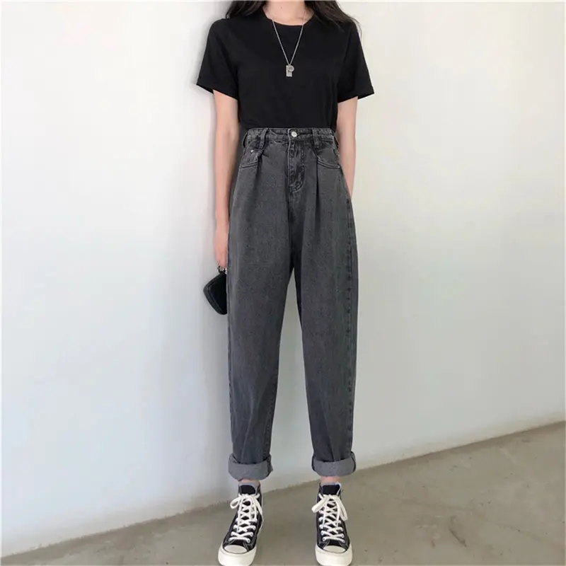 Alien Kitty Female BF Style Denim Loose Women Fashion New Autumn Summer High Waist Jeans Stylish Simple Solid Plus Harem Pants | Женская