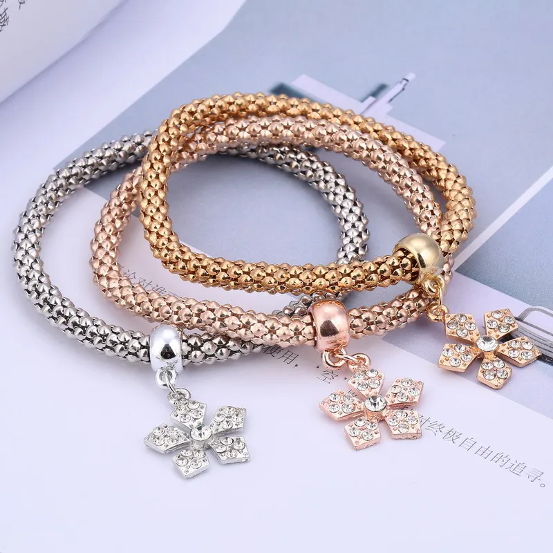 3 шт./комплект Женский многослойный браслет с подвеской снежинкой|bracelet set|crystal