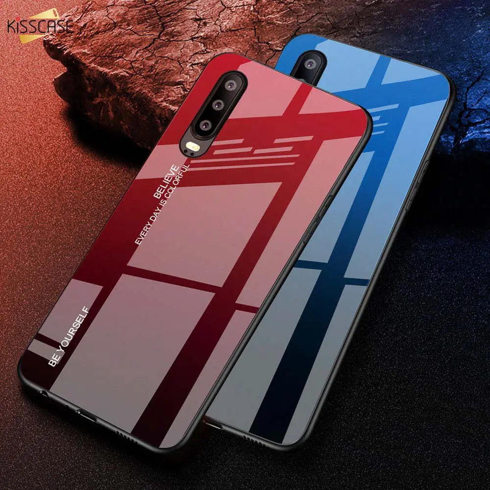 KISSCASE Gradient Tempered Glass Phone Case For Huawei P Smart 2019 P30 P20 Lite Pro Y9 Y5 Y6 Y7 Prime 2018 Honor 8X MAX Cover |