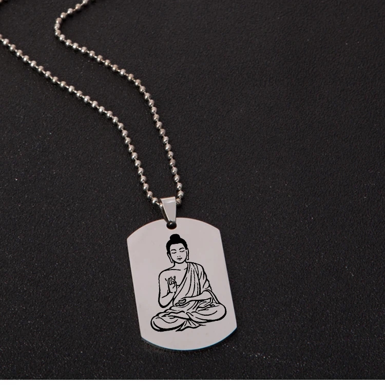 indian jewelry Sakyamuni charm pendant necklace Buddhism Hinduism dog tag stainless steel lucky collares for women/mens | Украшения и