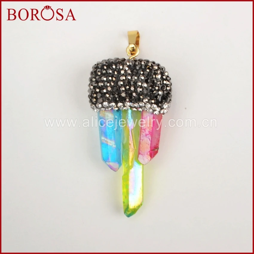 BOROSA новая мода три радужных ауры кварцевый титановый кристалл граненый кулон