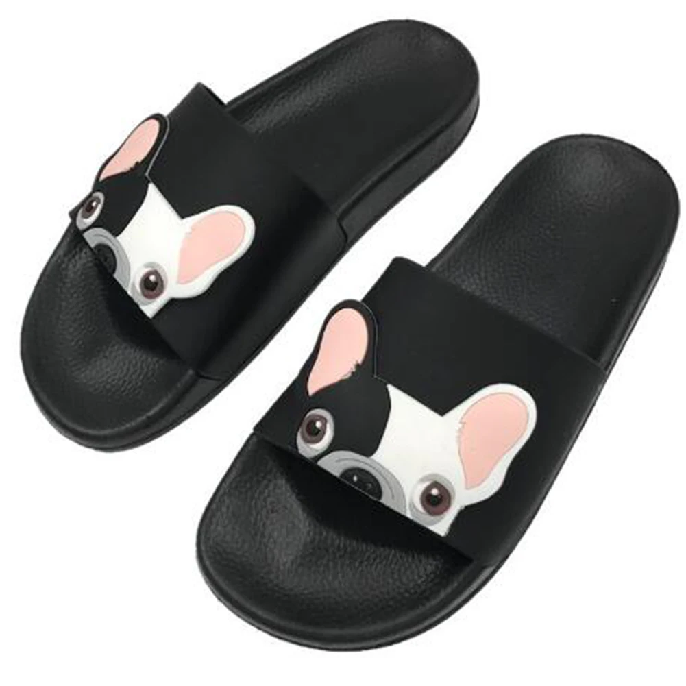 Летние Тапочки из ПВХ женские шлепанцы с открытым носком и мультяшным бульдогом