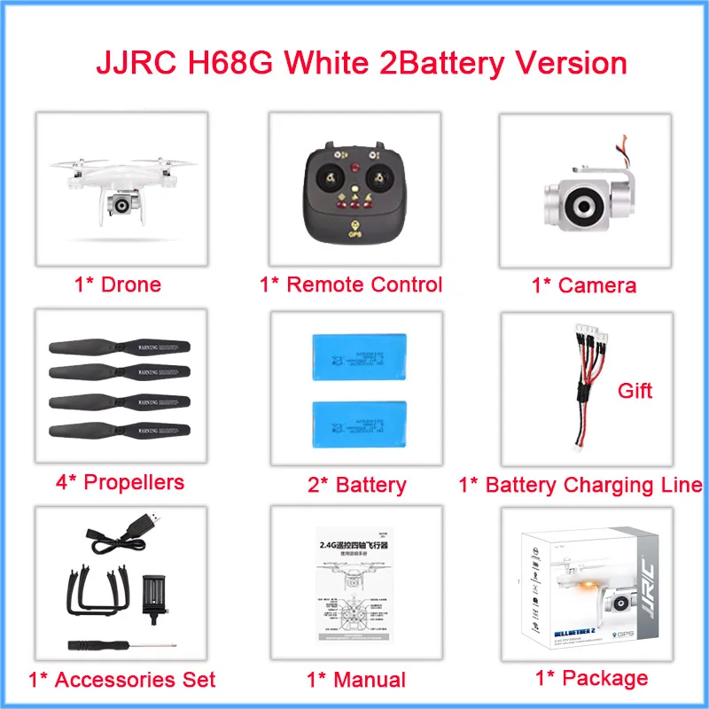 H68G-WHT-2Bat3in1LN JJRC H68G Радиоуправляемый Дрон с камерой HD 1080P Wi-Fi FPV удерживающий высоту Профессиональный Дрон gps FPV Радиоуправляемый вертолет Квадрокоптер с камерой - Цвет: H68G-WHT-2Bat3in1LN