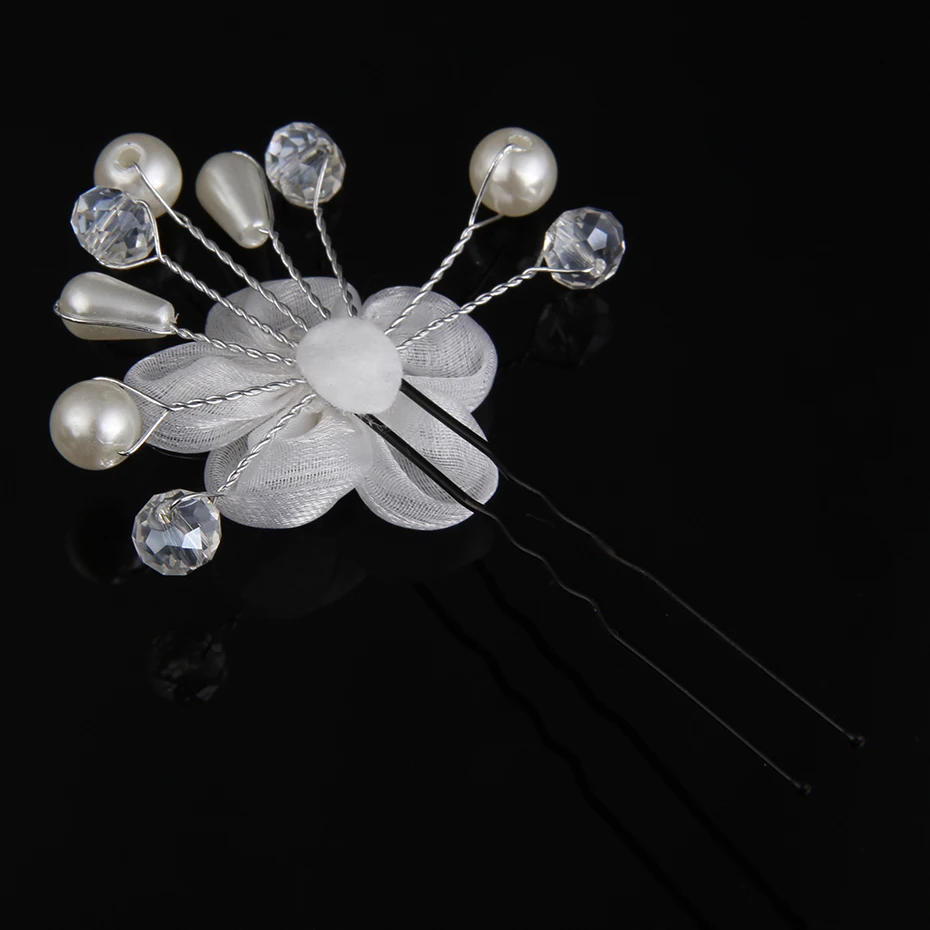 5pcs Romantic Hairpin Hairwear White Crystal Hairpins Simulated Pearl Girls Tiara Crown Jewelry Bridal Hair Clipsfor women | Украшения и