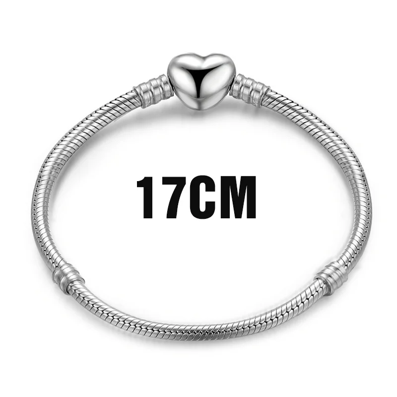 17CM Length BISAER, Настоящее серебро 925 пробы, Женский Змеиный браслет с цепочкой и бусинами& браслет для шармов, роскошные ювелирные изделия Pulseira WEUS902 - Окраска металла: 17CM Length