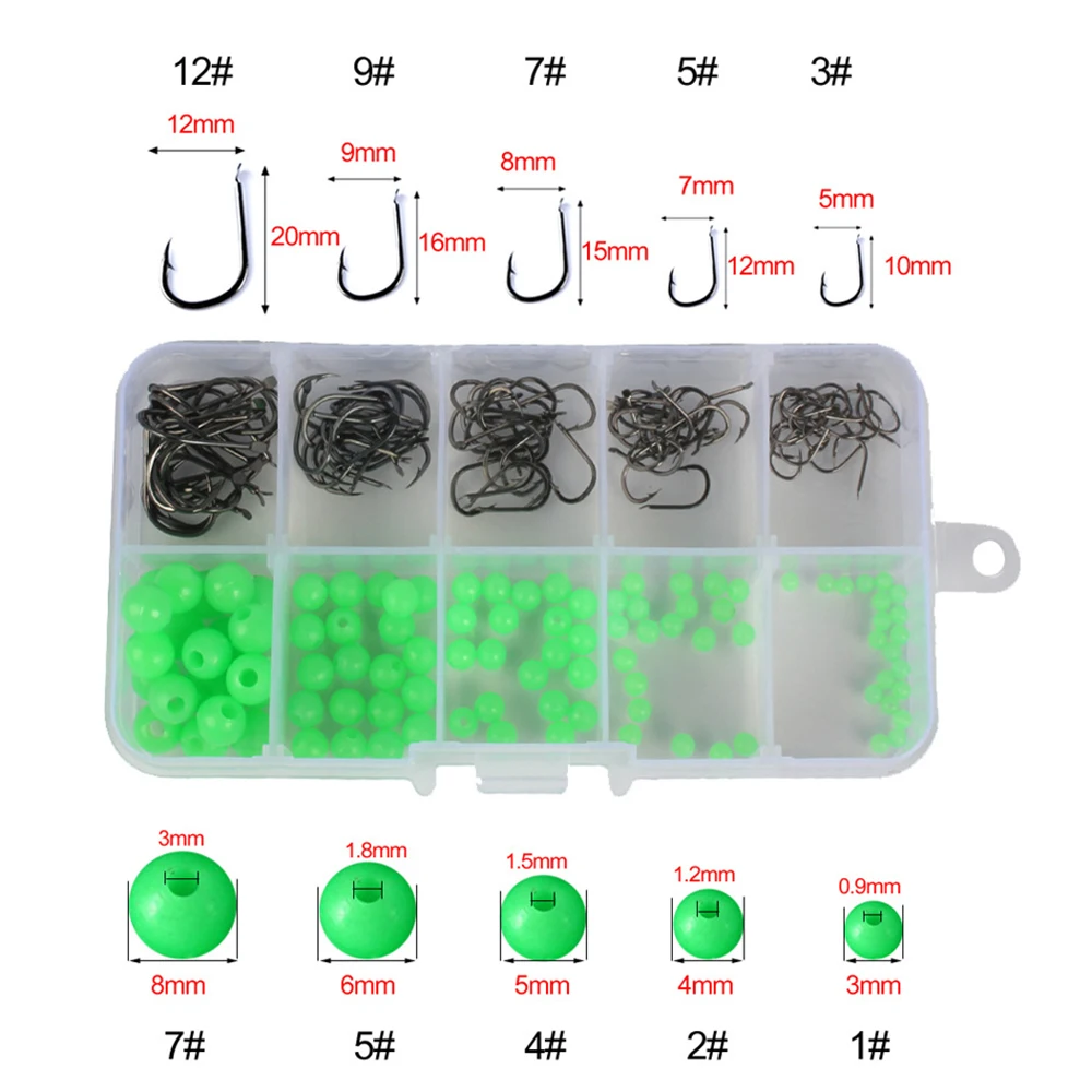 180pcs/box Luminous Lulu Jig Head Beads Fly Carp Fishing Hooks Kit Set Fishinghooks with Box Accessories Tools X24 | Спорт и