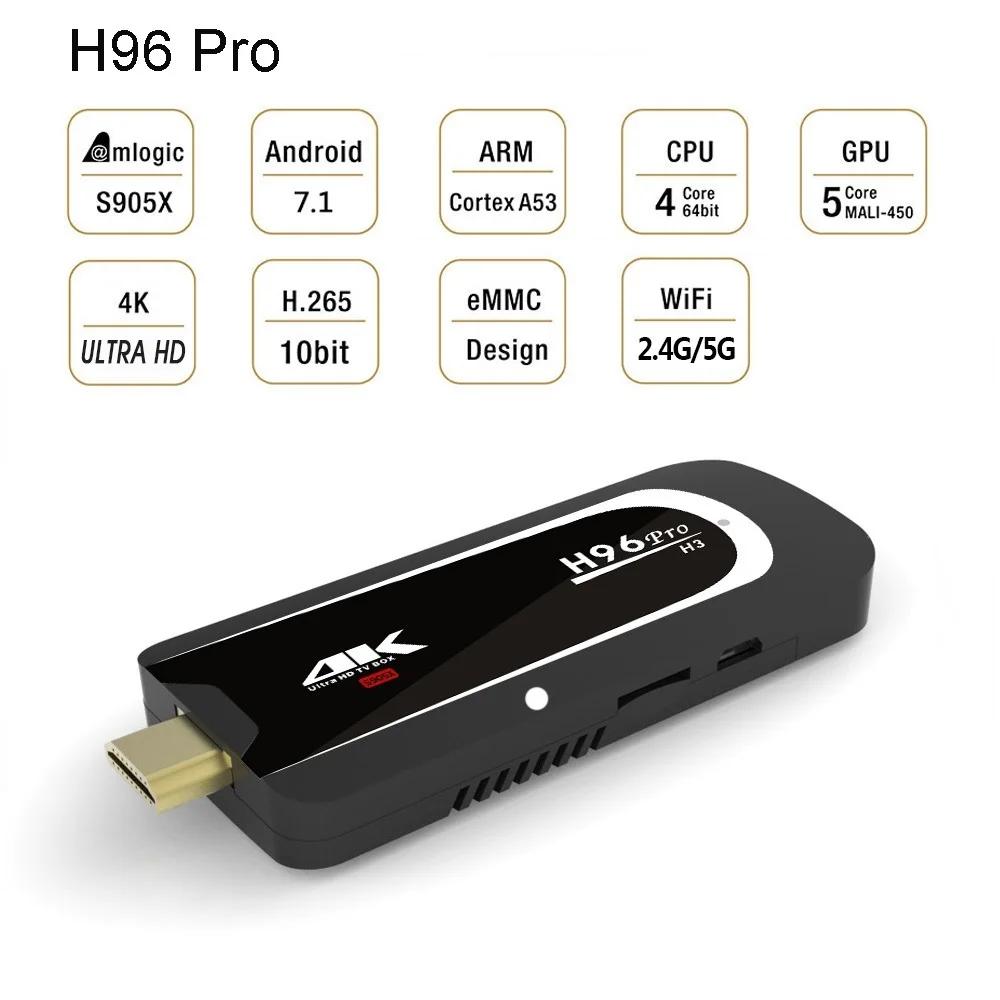 H96 Pro Plus Android 7.1 Tv Stick Amlogic S905X Quad Core 2G 16G Mini PC 2.4G 5G Wifi BT4.0 1080P HD Miracast TV dongle