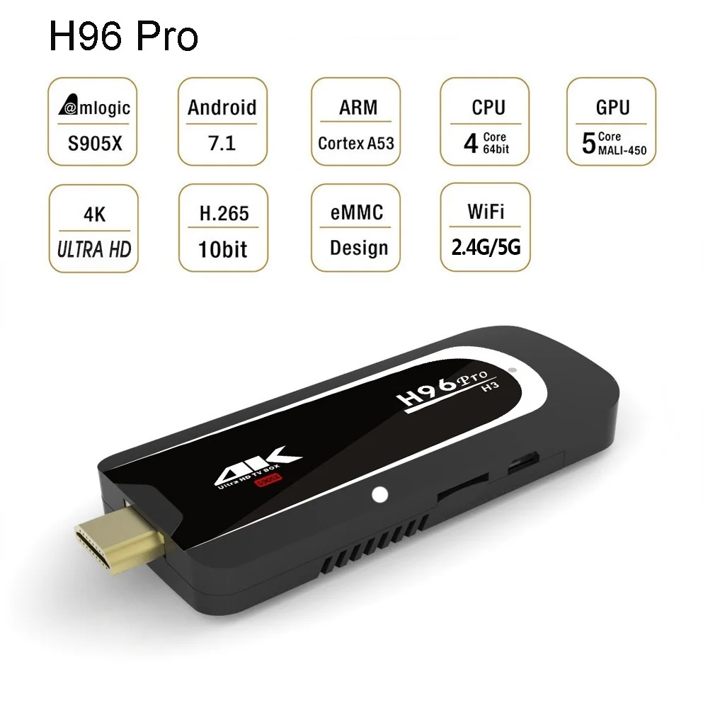 ТВ-флешка H96 Pro Plus Android 7 1 четырехъядерный Amlogic S905X 2 ГБ 16 мини-ПК 4G 5G Wi-Fi BT4.0 1080P HD Miracast