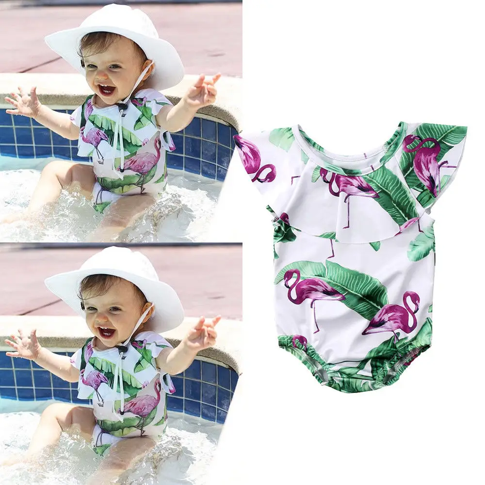 Купальник танкини с рисунком фламинго листьев для девочек ясельного возраста