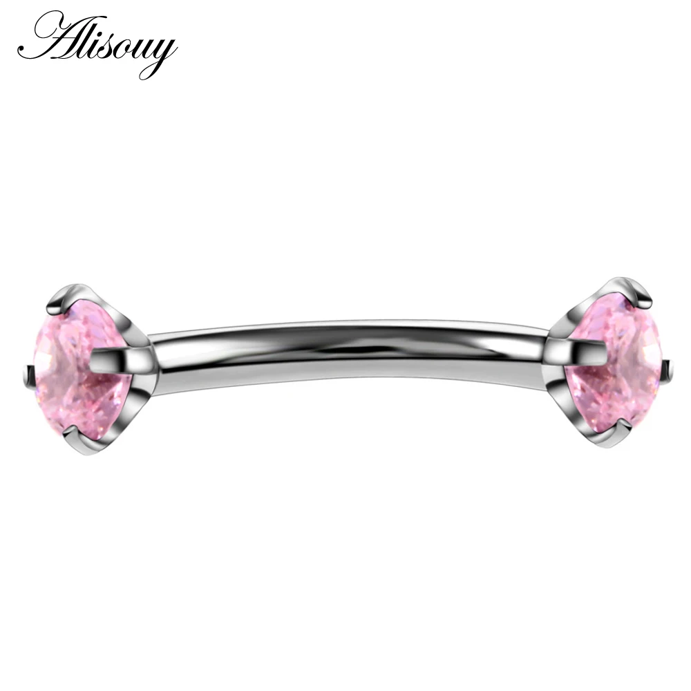 Pink CZ 1 шт. 316L нержавеющая сталь брови штанги пирсинг серьги драгоценные камни кубический цирконий спираль кольцо Лабрет губы пирсинг бровей ювелирные изделия - Окраска металла: Pink CZ