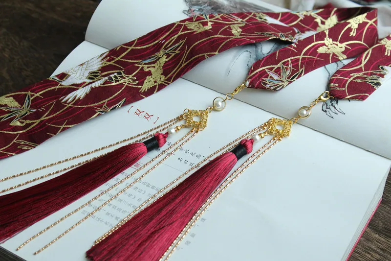 Различные и ветер и обеспечивает кран печать Hanfu повязка для волос с кисточками мужские вытирая в древнем стиле Тиара Свадебные Женские аксессуары, лента для волос