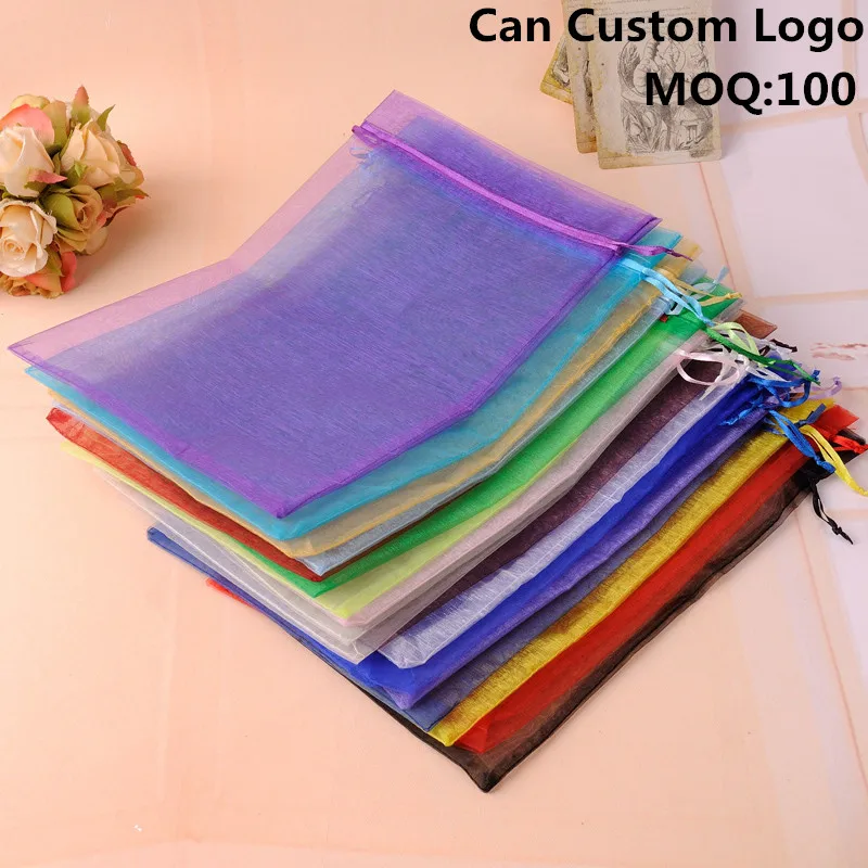 Bolsas de regalo, сумки из органзы, 15x20 см, 100 шт, organizador de joyas, свадебные украшения, Подарочная сумка с логотипом на заказ