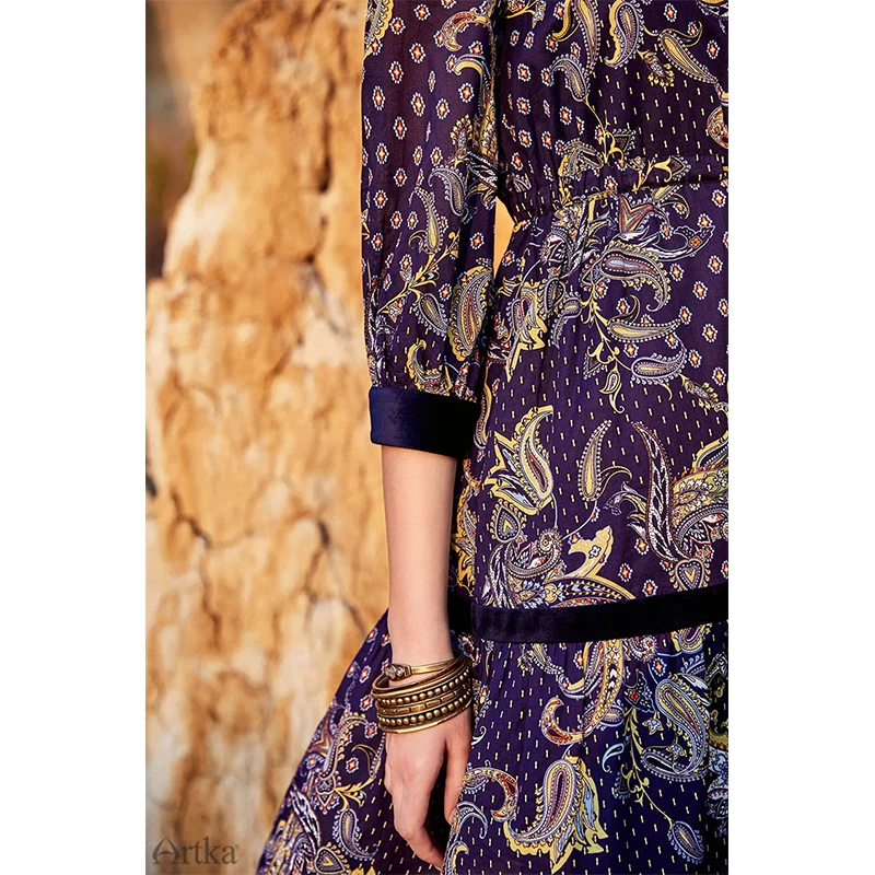 ARTKA 2018 осеннее женское хлопковое изысканное Цветочное платье с v образным вырезом