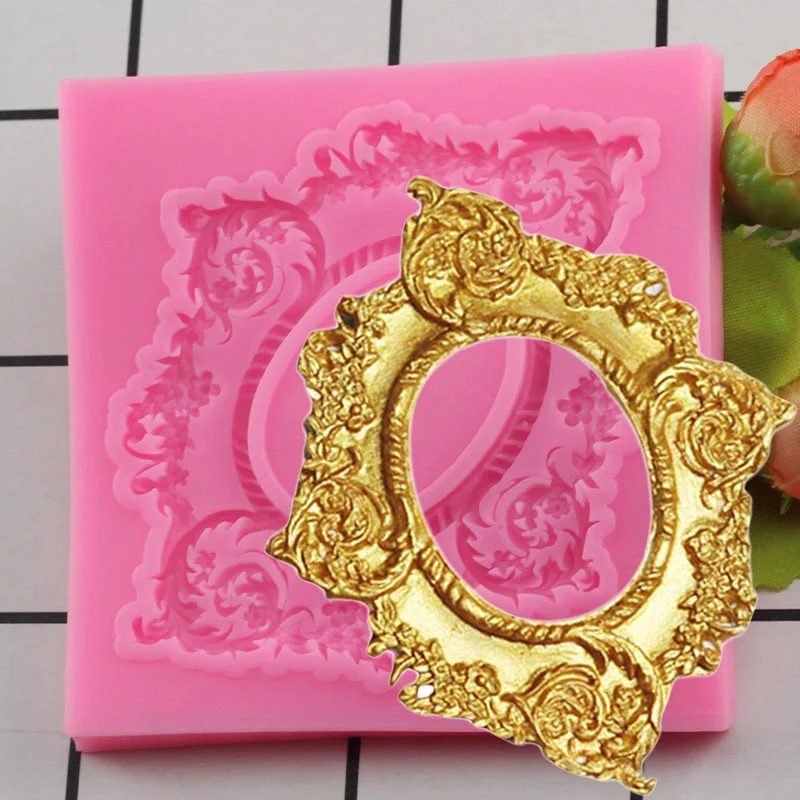 Европейский печенья в виде античной рамки для зеркала Fondant(сахарная) тортов силиконовая форма трафарет для торта тиснение домашние кухонные приспособления для выпечки