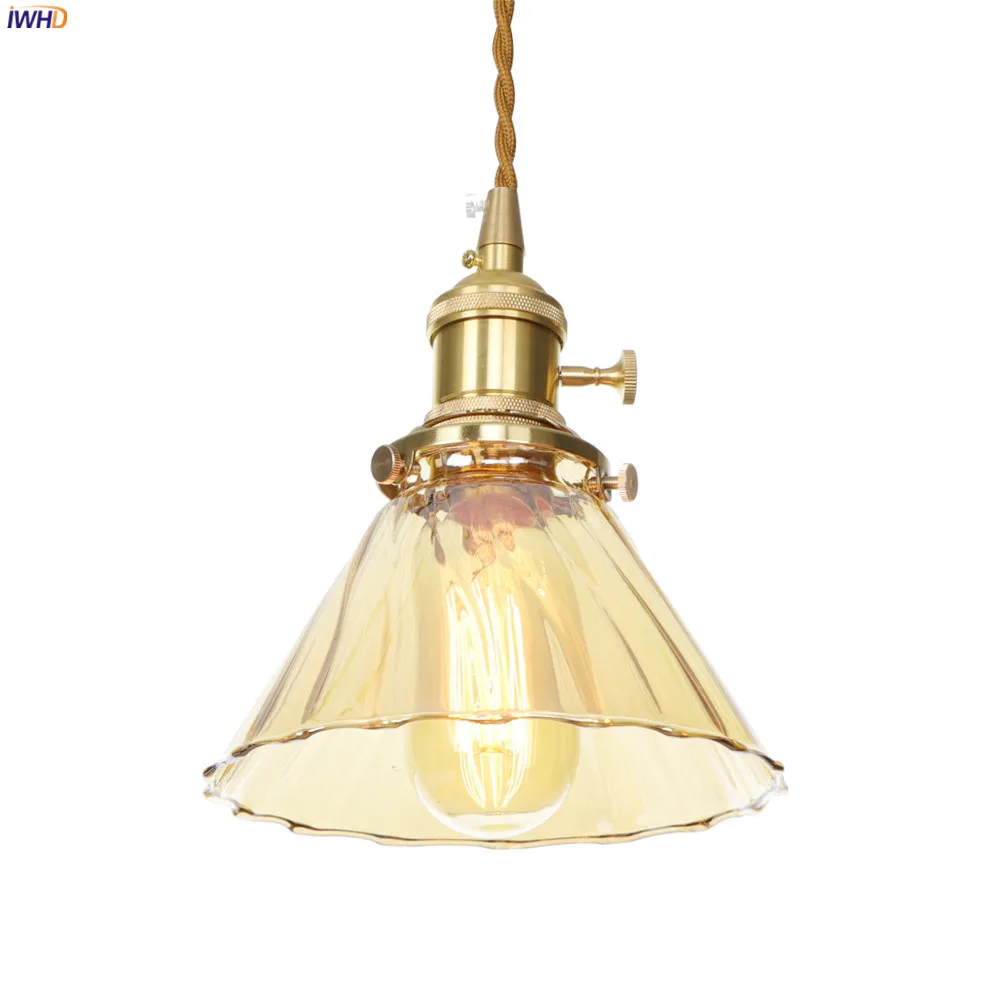 IWHD Nordic Glass Copper Pendant Light Fixtures Dinning Living Room Edison Vintage Hanging Lamp Hanglamp Suspension Luminaire | Лампы и