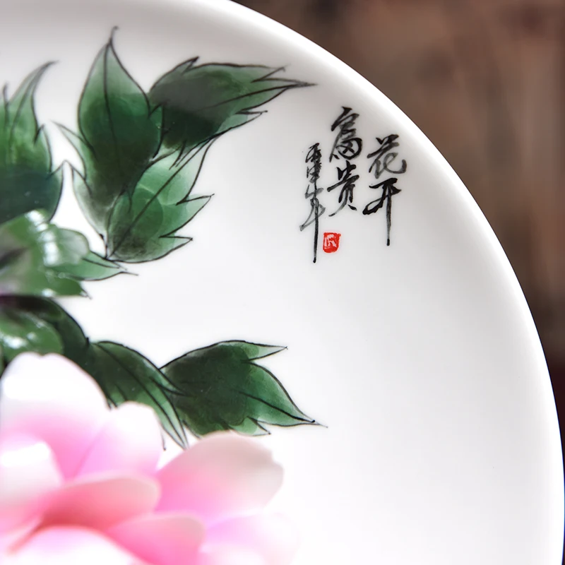 Chinese Style Table Decor Plate 3D Peony Flower Auspicious Ornaments Plates Ceramic Dish / Living Room Crafts Souvenir As Gifts | Дом и сад