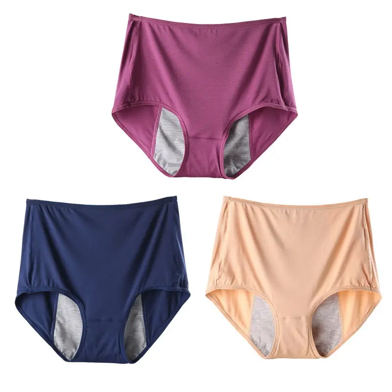 Purple Blue Beige DKERT 3pcs/lot Women Menstrual Period Panties Ladies Underwear Seamless Plus Size Physiological Leakproof Female Briefs - Цвет: Purple Blue Beige