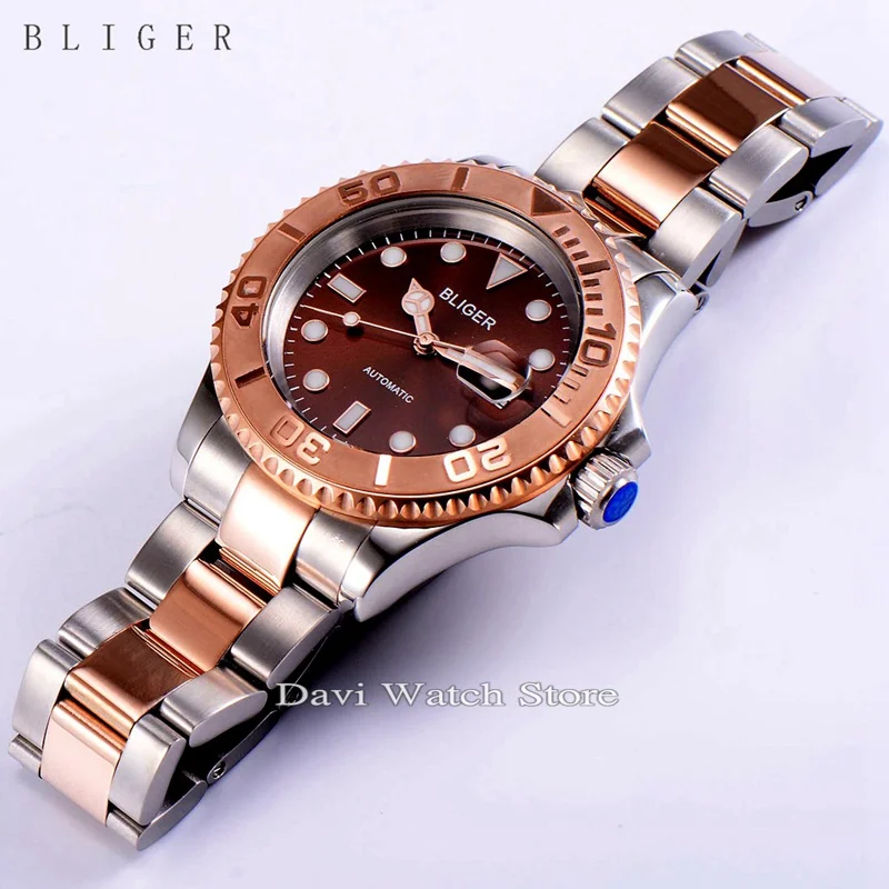 40 мм Bliger дата и день керамический ободок светящийся сапфир автоматические